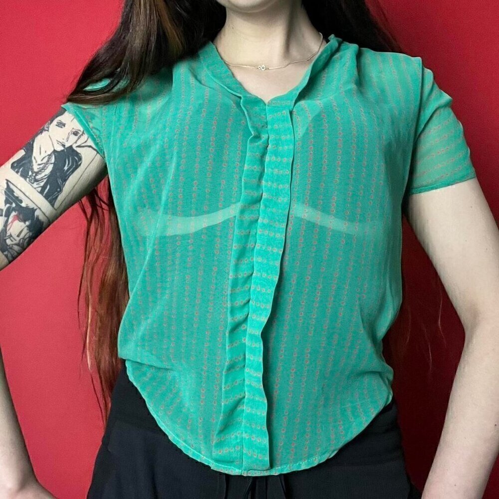 Sheer bright mint green no button blouse​​​​​​​​​​​​​​​​